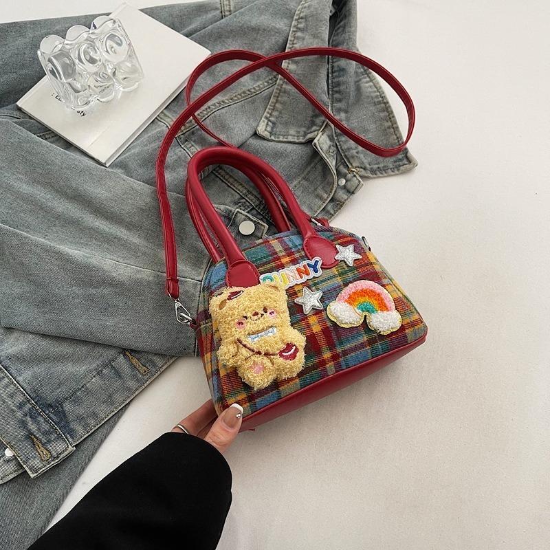 Retro and Cute Crossbody Bag with Checked Pattern, Headphone Handbag, Commuter Shoulder Bag