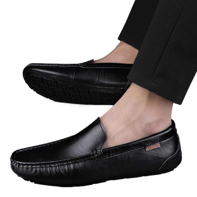 Hy [Real Cowhide Guarantee] 2024 New Men's Shoes Casual Leather Shoes Soft Leather Sole Men's Doudou Shoes Hollow One Pedal