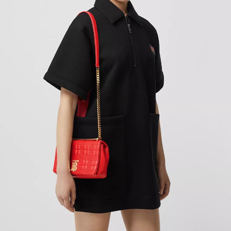 Burberry Lola Bag Tb Logo Metal Chain Quilted Lambskin Crossbody Shoulder Bag Women Bags Red 80208491