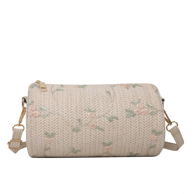 Fashionable Embroidery Female Crossbody Bags  Summer Trendy All-Matched Women Single Shoulder Pack Casual Ladies Barrel Bag