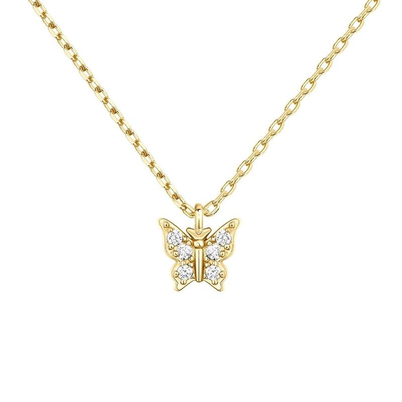 Ladies' Exquisite Butterfly Pendant Necklace, Embellished with Round Synthetic Zircon, Minimalist and Elegant Jewelry, A Gift for Her