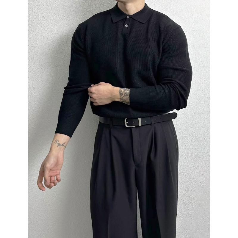 Shirt, Long Sleeved Sweater with Collar, Sweater, Men's, British Business Style, Slim Design, Winter Interior, Professional Men's Clothing