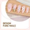 24-Piece Pink & White Hand-Painted Pearl Nail Stickers - Long Ballet Detachable False Nails
