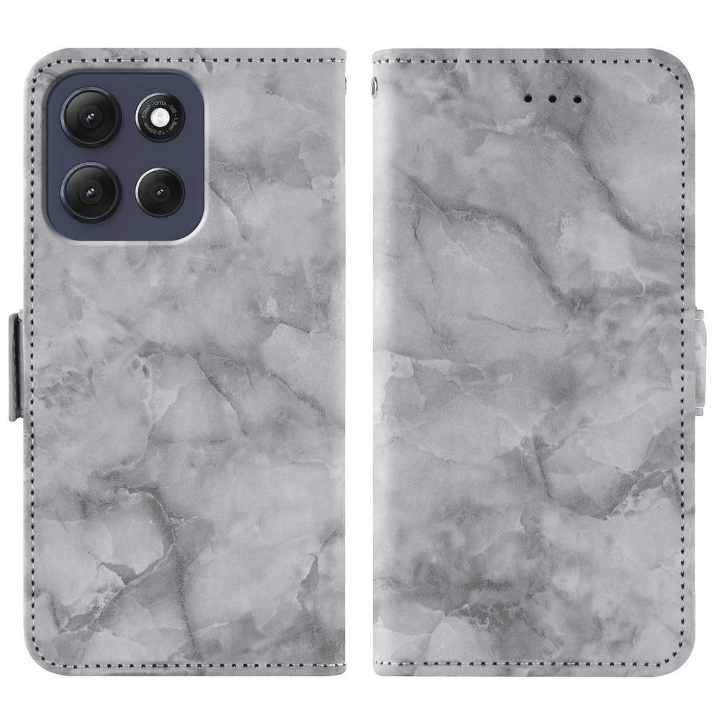 For Motorola Moto G86 5G Leather Case Marble Pattern Phone Wallet Stand Cover with Wrist Strap