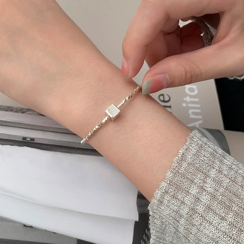 S999 Sterling Silver Women s Square Crushed Silver Bracelet - Elegant, Versatile, High-End European American Jewelry.
