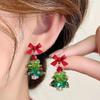 Trendy Red Bow Green Christmas Tree Drop Earrings for Women Silver Plated Needle Xmas Party New Year Jewelry Gift