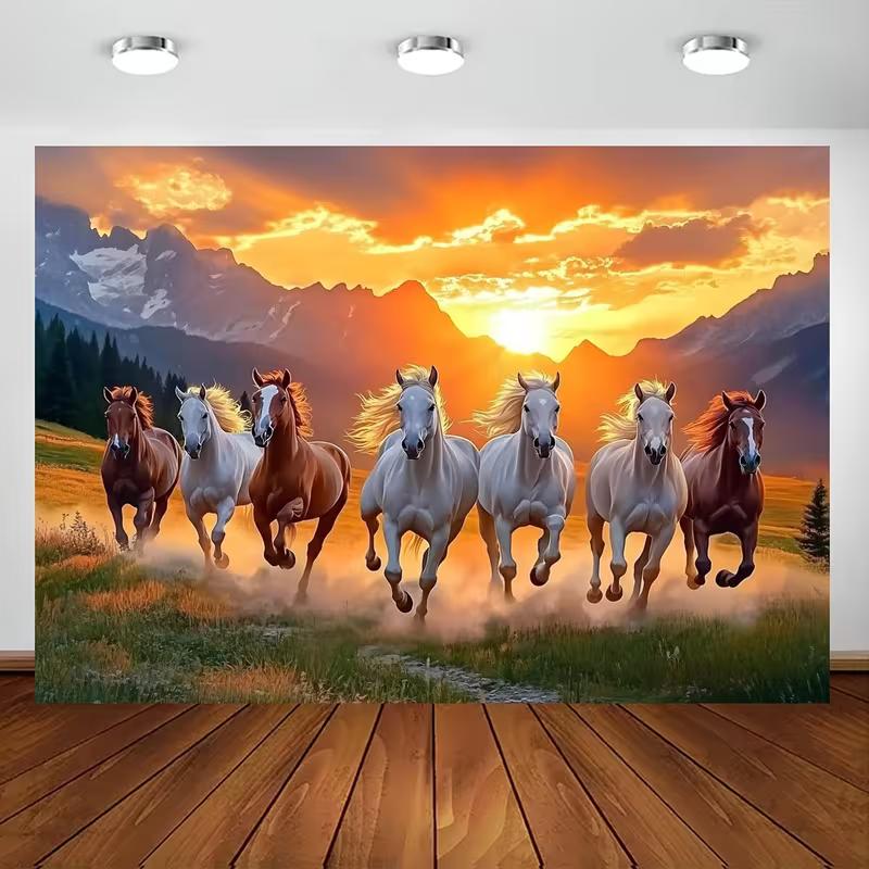 

2D Galloping Horses Landscape Background Cloth for Home and Office 47.2x31.5inch/120*80cm