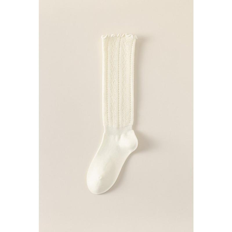 Black Fungus Lace Fishing Net Socks, Women's Hollowed-out Mesh Calf Socks, Knitted Slimming and Beautiful Legs, Pile Long Socks