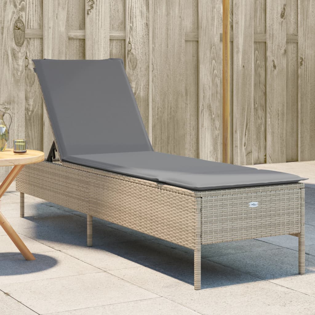 Sun Lounger with Cushion Beige Poly Rattan