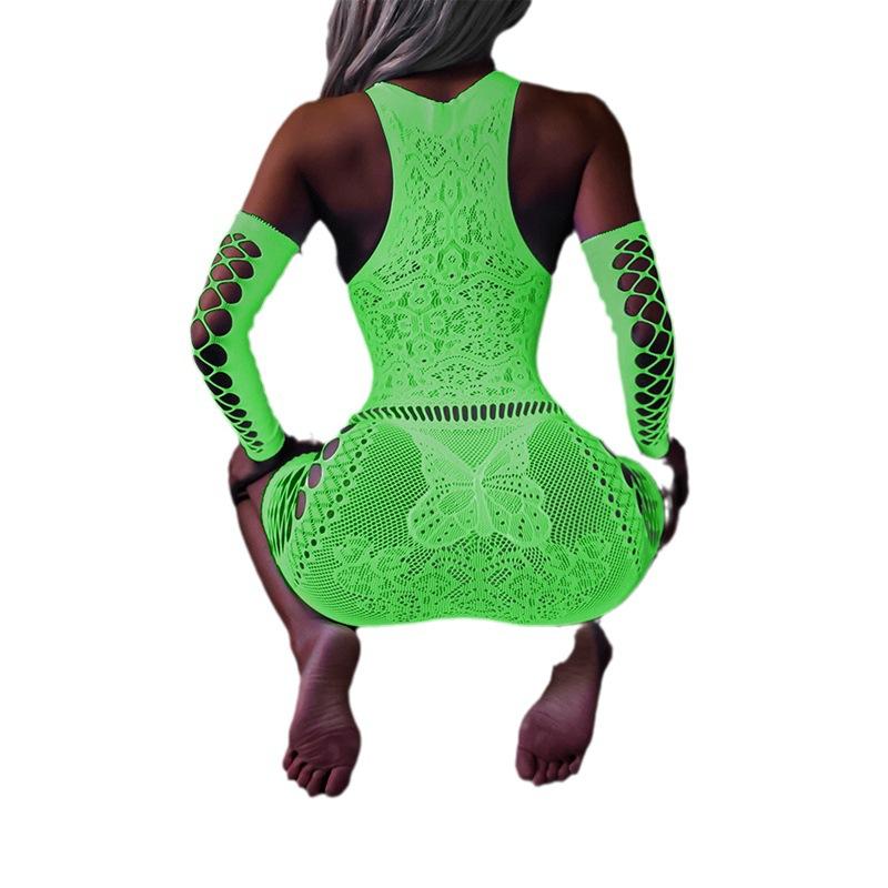 Sex underwear large size luminous flirting net clothes can be torn sexy hollow light one-piece socks open crotch fishing net socks