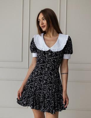 Dress with White Collar LK Brand 736 S Black and White