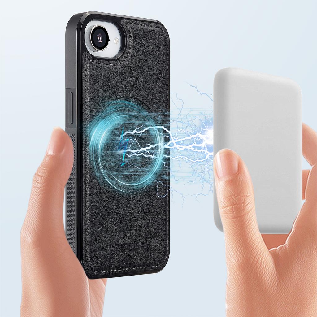 LC.IMEEKE For iPhone 16e Magnetic Case Compatible with MagSafe Leather+TPU Back Cover