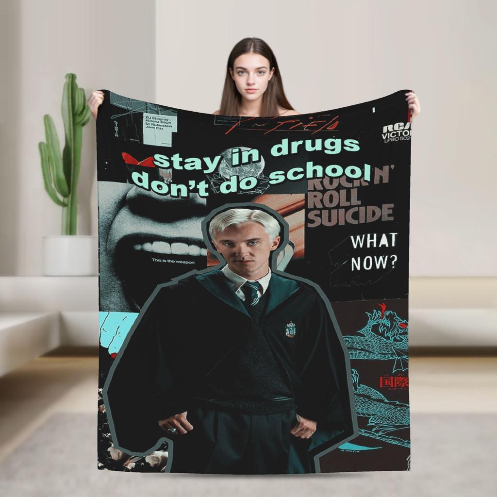 Dracor Malfoye Knitted Blanket Cartoon Tom Felton  Flannel Throw Blankets Home Couch Printed Lightweight Bedspreads