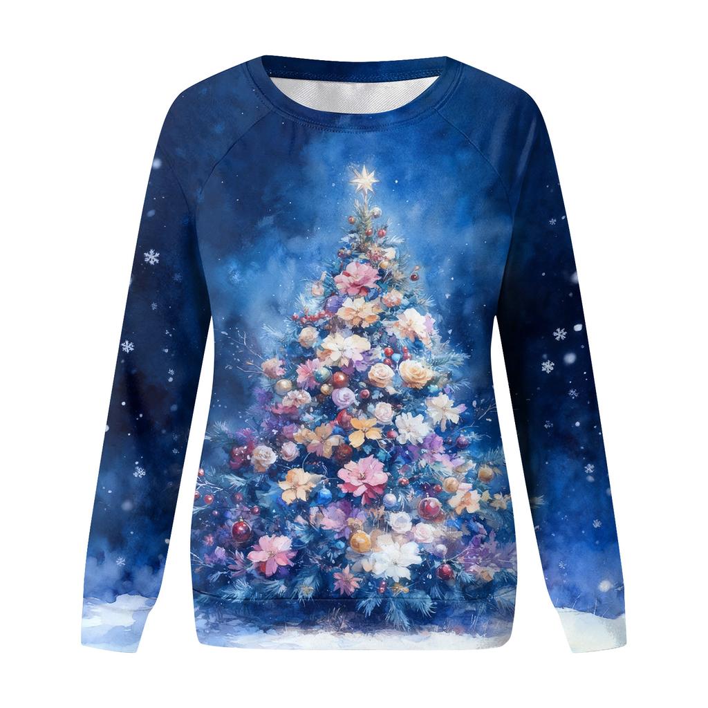 Women's Fashion Casual Long Sleeve Christmas Printed Neck Sweatshirt Top