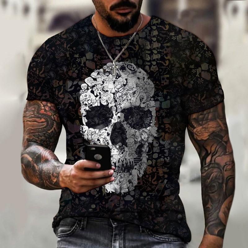 Skull Pattern Personality T-Shirt Summer Soft Comfortable Men's T-Shirts Casual Comfortable Loose Breathable Short-Sleeve T-Shirt