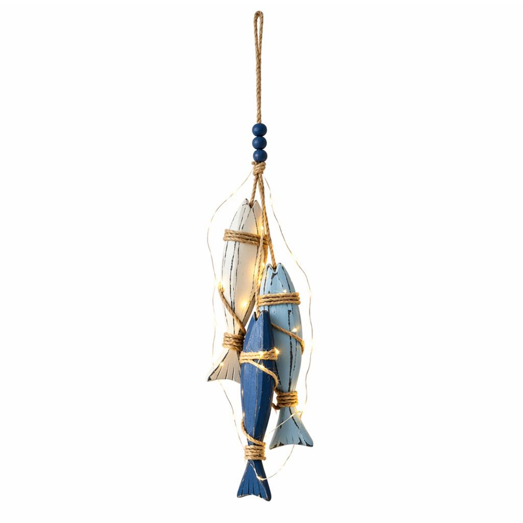 Coastal Beach Starfish Fish Wall Decor Hanging Ornament with Built-in Warm Light Home Art Piece