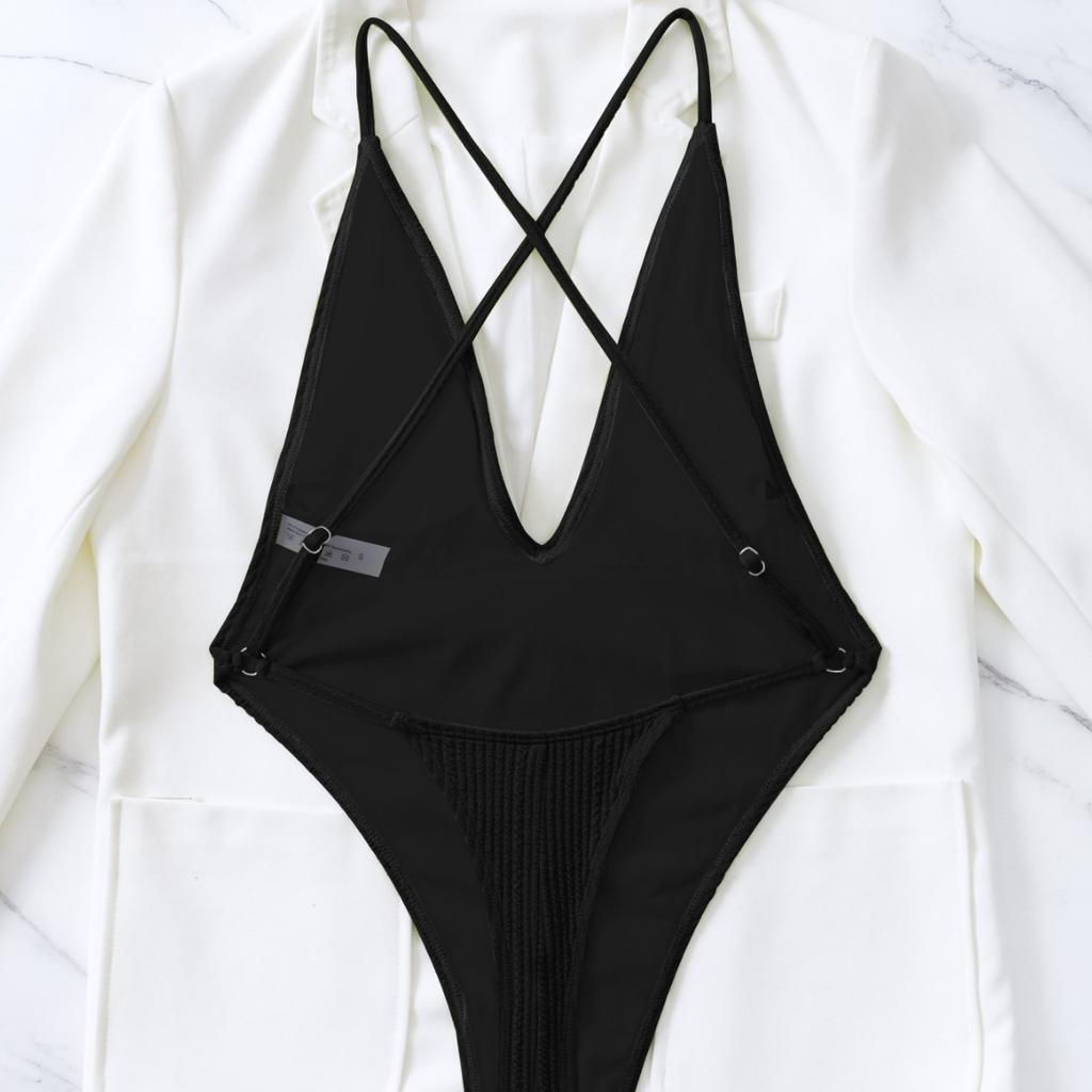 Women’s One-Piece Bathing Suit Sexy Bikini Swimsuit, Black Cross Back Monokini Swimwear