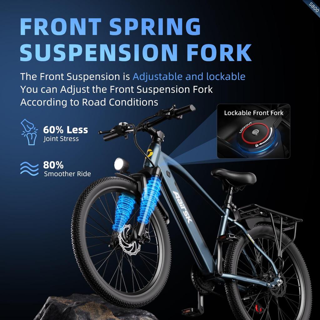 Aairsk Bicicleta Eléctrica de 26" para Adultos, E-bike con Motor sin Escobillas de 250W, Batería Extraíble de 36V 13Ah, 7 Velocidades 25km/h Desbloqueo NFC, E-Bike de Montaña para Desplazamientos