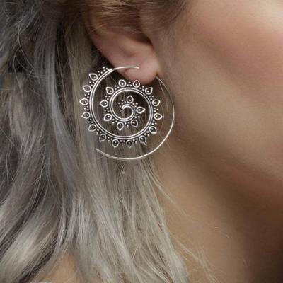 Orecchini in argento antico esagerati con ingranaggi a spirale di loto, orecchini zingari a cerchio personalizzati