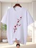 Unisex Red Tee Traditional Chinese Ink Plum Blossom Branch Print Crew Neck Short Sleeve Summer Casual Male Cotton Street Daily Top