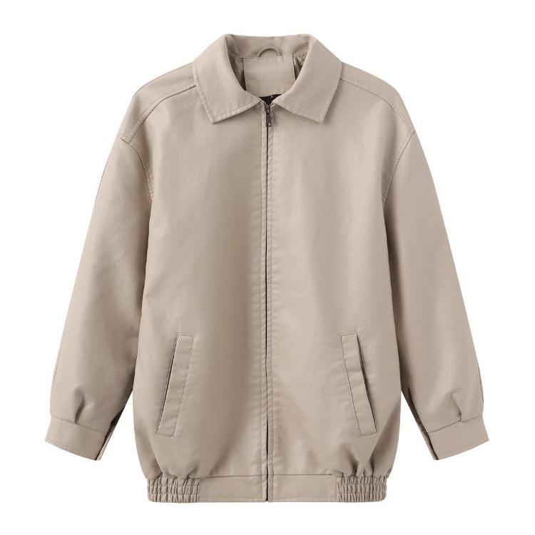 Women Fashion Slim Fit Pu Leather Jacket Long Sleeve Lapel Collar Zipper Coat for Fall Winter