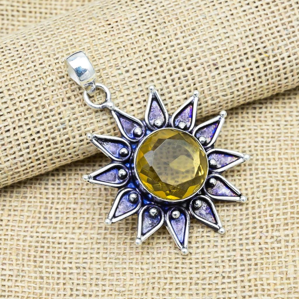 Fantastisk Citrin Edelsten 925 Solid Sterling Sølv Smykker Håndlaget Kjede Anheng Gave Til Henne