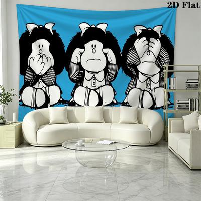 Mafalda Wall Tapestry Aesthetic Wall Hanging Printed Fabric Blanket Decorative Tapestries for Bedroom Living Room Home Decor