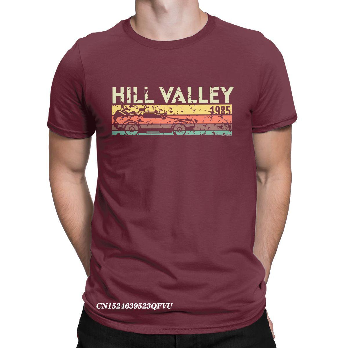 

Hill Valley 1985 Tee Shirt Men Tops T Shirts Doc Brown Marty Delorean Time Travel Movie BTTF Tees Plus Size XXXL бордовый