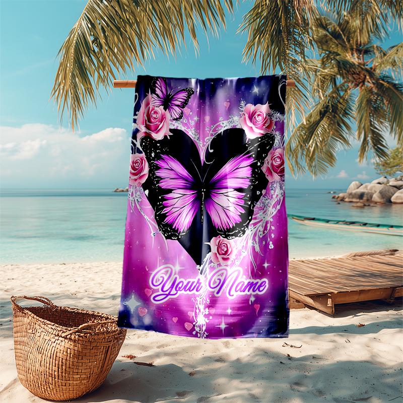 1PC Custom Name Butterfly Dreams Beach Towel Highly Absorbent And Sand-Resistant Towel for Swimming, Pool, Yoga, And Travel Lightweight