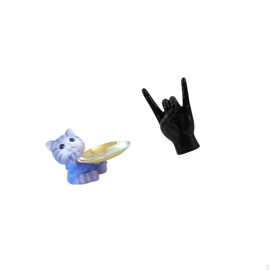 Modern Cat Hand Gesture Resin Statue Tray Creative Sculpture for Home Decor Dining Table Cabinet