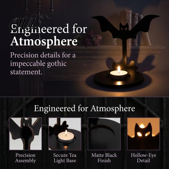 Anti Deformation Wood Base Halloween Wooden Shadow Candle Holder, Scarecrow Bat Black Cat Ghost Silhouette Artistic Table Ornament for Home