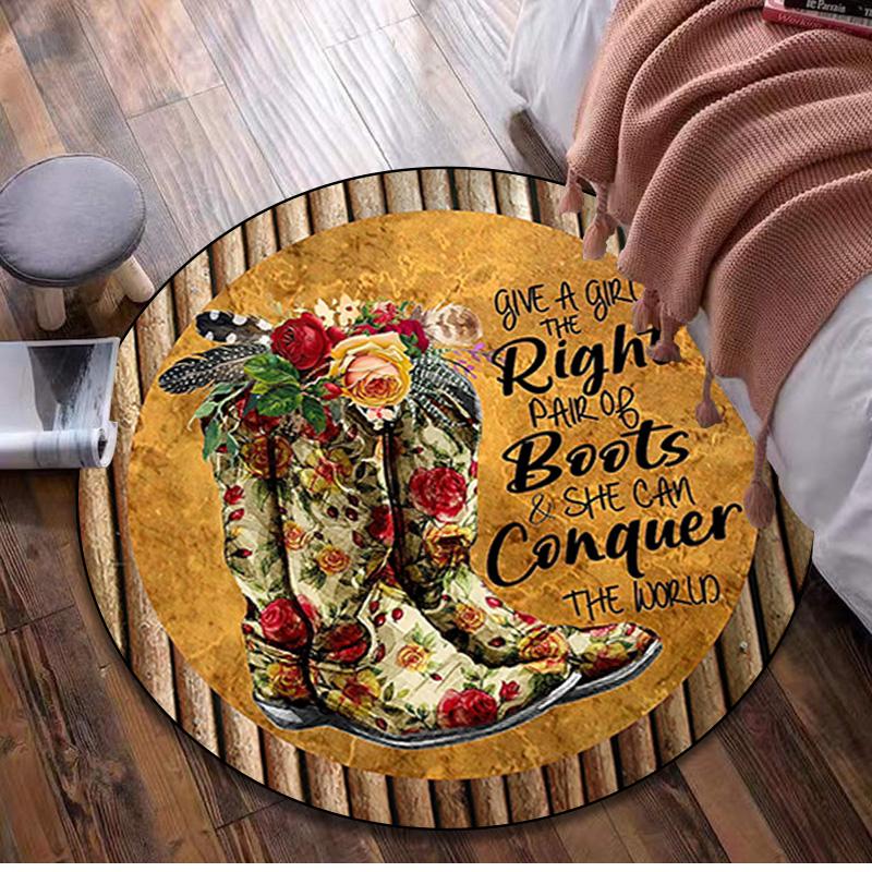 1Pc Cowgirl Boots Hat Circular Print Rug - home decoration Carpet For Living Room Bedroom Flooring Computer Chair Area Rug