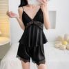 New Product Live Broadcast Women's Ice Silk Summer Sexy Pure Desire Pajama Set Suspender Nightdress Backless Simulation Silk Nightgown Bathrobe