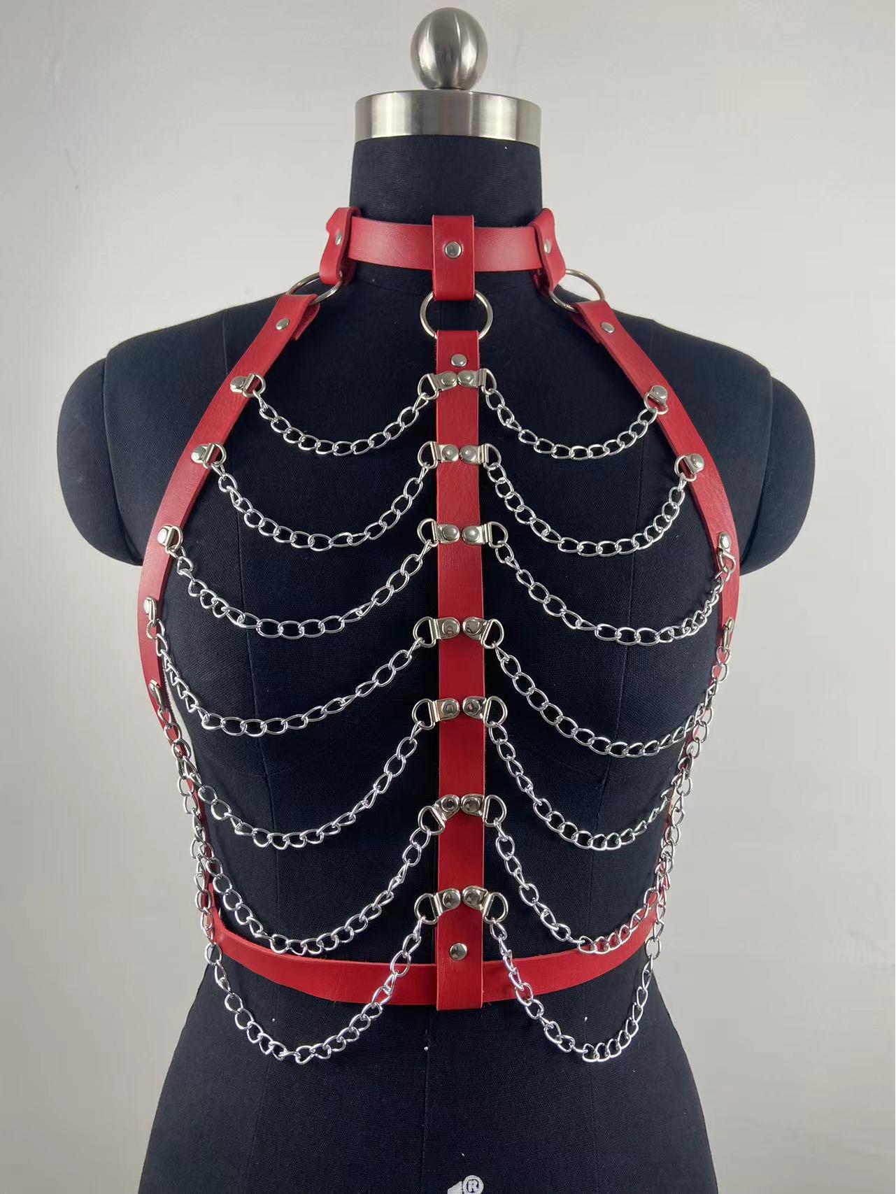 

Европейско-американский трансграничный сексуальный преувеличенный чокер и поясная цепочка для тела красный