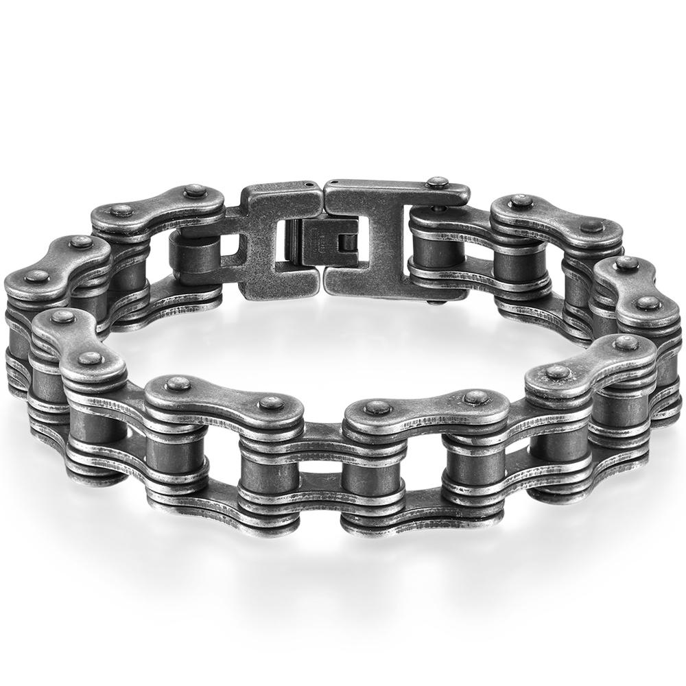 

Мужской браслет-цепь для велосипеда шириной 16 мм, винтажный рок, мотоциклетный браслет, мужской панк, из нержавеющей стали, байкерский, готический, ювелирный аксессуар 23CM чёрный