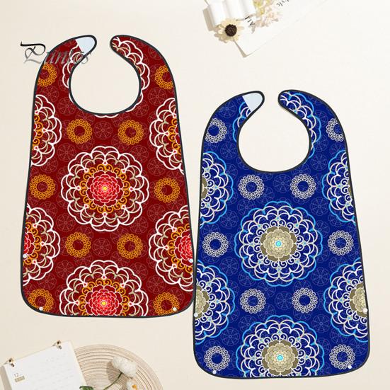Washable Clothing Protector Adult Bib, Waterproof Easy Clean Feeding with Floral Elderly Mealtime Bib Printed, Protector, for Seniors Dining