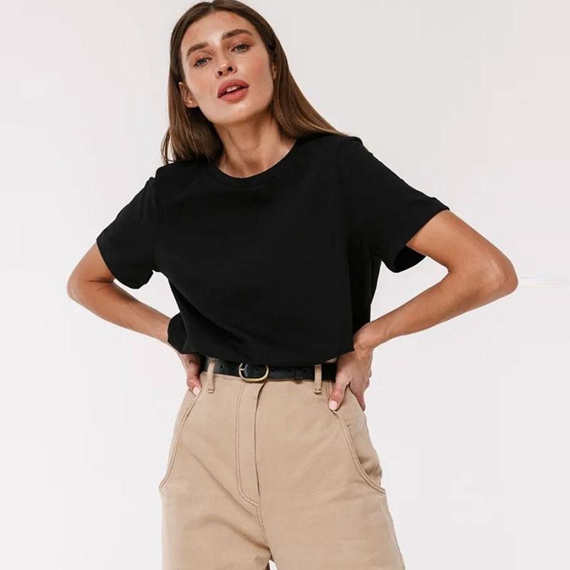 Basic Causal Solid Crew Neck Cotton T-shirt Women Loose Versatile Commuter Short Sleeve Tee Summer Simple Daily Lady Tops