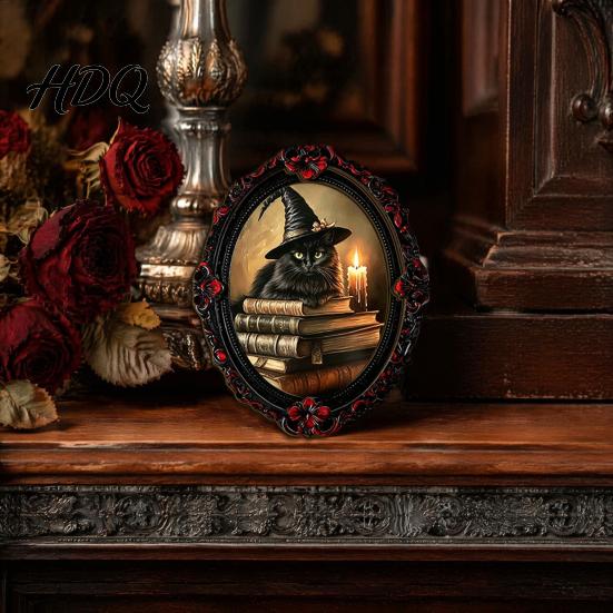 Crow And Ghost Wall Decor Halloween Wooden Refrigerator Magnet Vintage Gothic Fridge Magnets Oval Frame Decorative Soft Magnetic Stickers