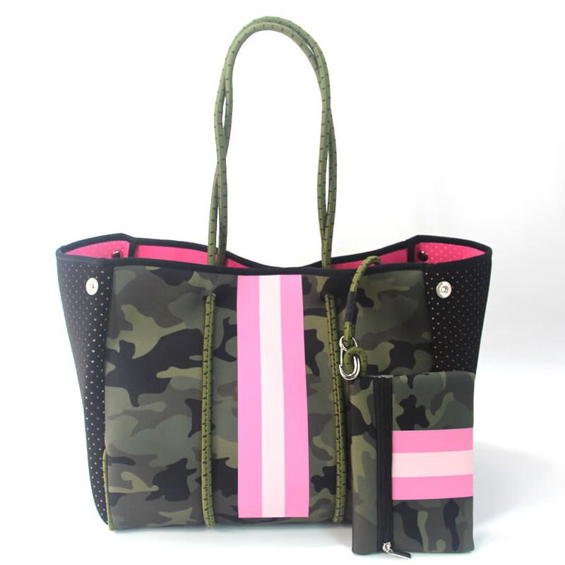 Women s Neoprene Striped Perforated Tote Bag 4290₽