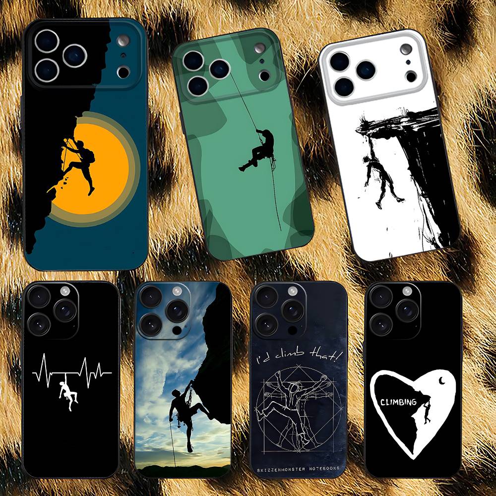 Climbing Phone Case Silicone Soft For IPhone 17,16,15,14,13,12,11,Pro,Max,Plus,E,Air,Mini Black