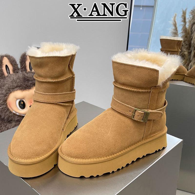 Sangpo sheepskin and fur integrated snow boots women's thick-soled non-slip two short boots piled and thickened thermal cotton shoes