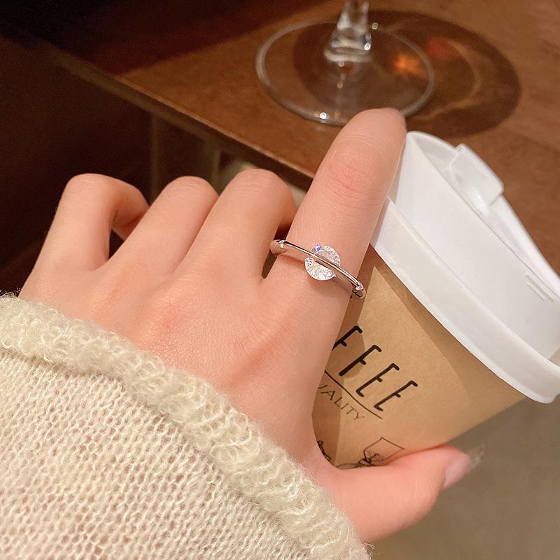 Super flash zircon plain ring, female cold wind niche design, advanced sense ring ring, rotatable open hand opening adjustable