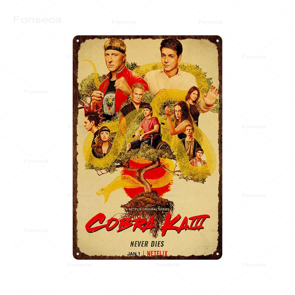 Klasický Kung Fu Komediální Film Kovové Plechové Značky Cobra Kai Retro Umění Nástěnná Samolepka Plakát pro Bar Místnost Domácí Dekorace Plechové Tabule