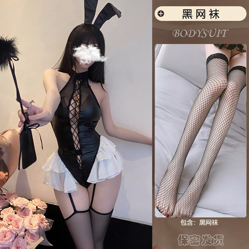 Man Lust Lingerie Patent Leather Bunny Cos Uniform Pure Lust Open Crotch Onesie Passion Seduction Cosplay