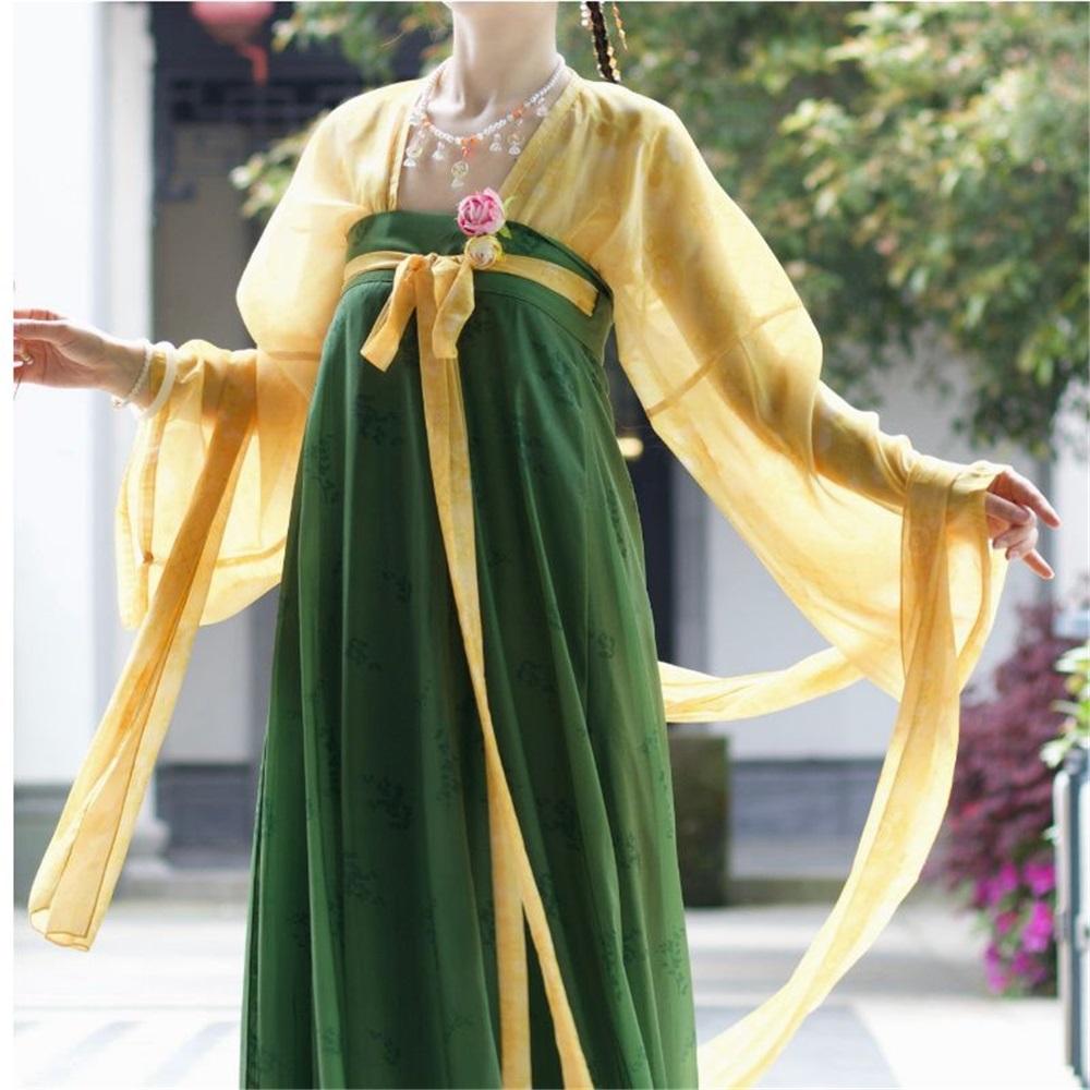 Chinesischer Tang-Dynastie Stil Tägliche Dopamin Chinesisches Kostüm Outfits Retro Einteiler Langes Rock Anzug für Damen