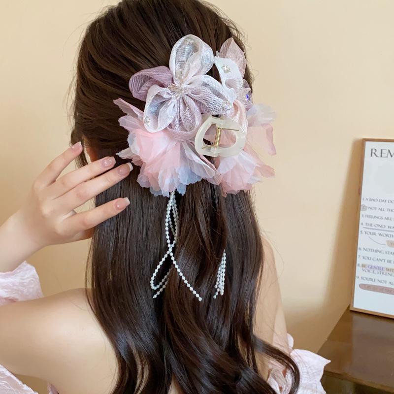 Acrylic Mesh Flower Butterfly Fringed Hairpin Exquisite Fashion Grab Clip Super Fairy Temperament Hair Accessories Woman