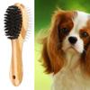 Dubbelsidig husdjursborste Trähandtag Kam för pälsvård och massage Passar alla katter och hundar med långt eller kort hår