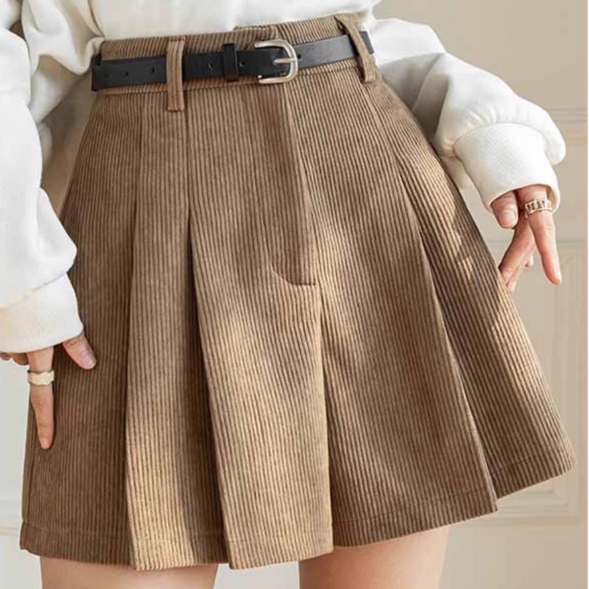 

Women s High Waist Khaki Corduroy A-Line Pleated Skort for Autumn/Winter XL recommended 110-120 jin