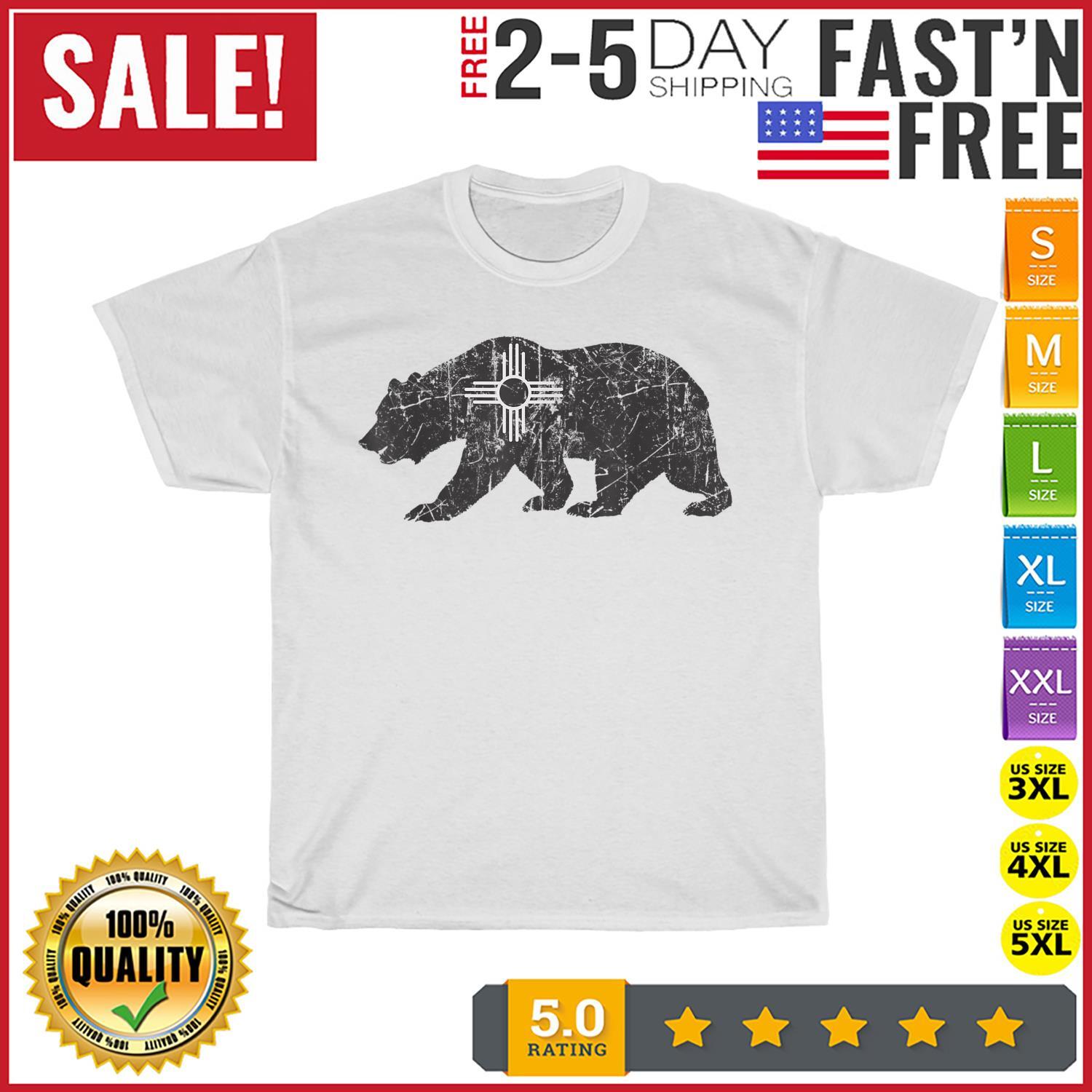 USA State New Mexico Flag Bear White Zia Sun Symbol Gift T Shirt Mens Womens Tees Top Men Women NEW 2XL