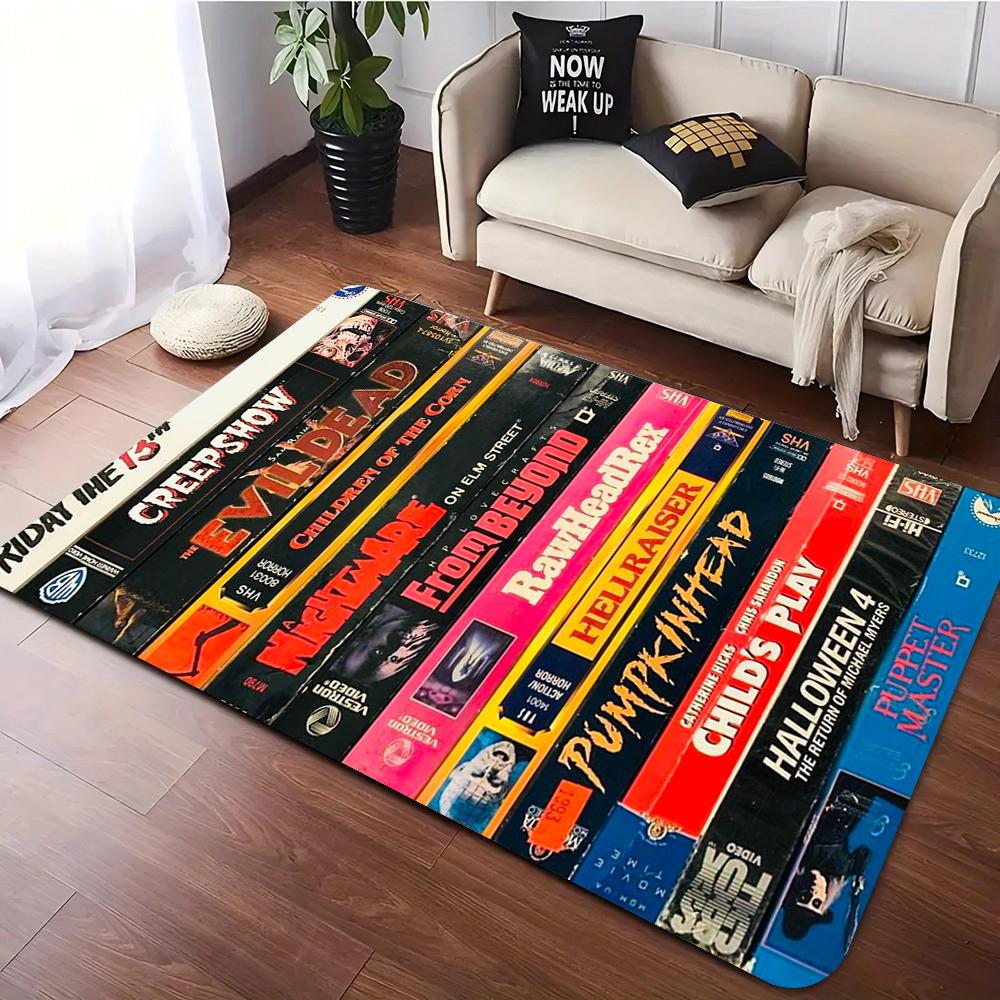 Retro Black Horror Film Themed Carpet Rug for Living Room Decor Soft Carpet Sofa Bedroom Nonslip Floor Mat for Fans Home Doormat